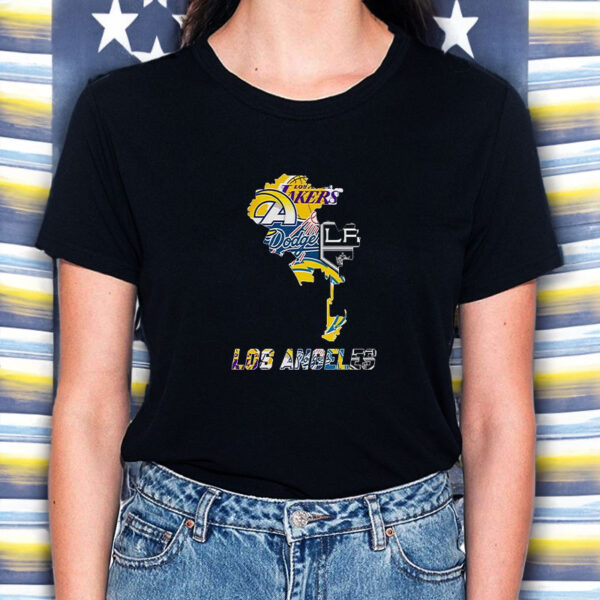 Los Angeles Map Sports Teams Logo T-Shirt2