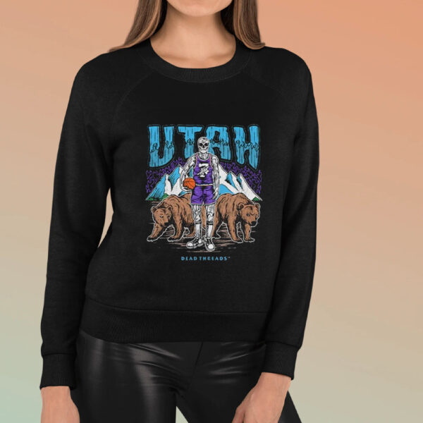 Utah Dead Threads Skeleton Basketball Player And Bear T-Shirt