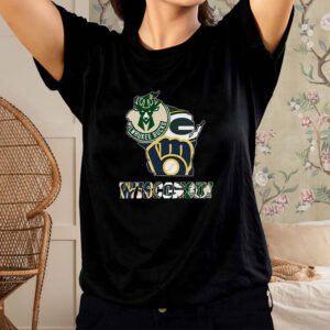 Wisconsin Map Sports Teams Logo T-Shirt4