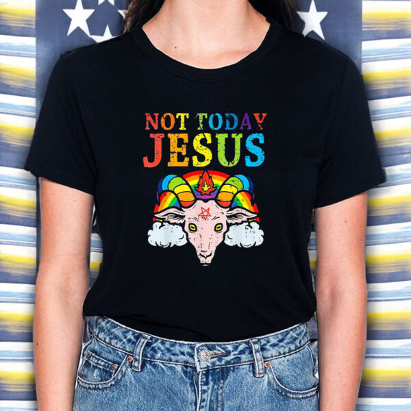 Not Today Jesus Satan Goat Satanic Pride Rainbow T-Shirt5