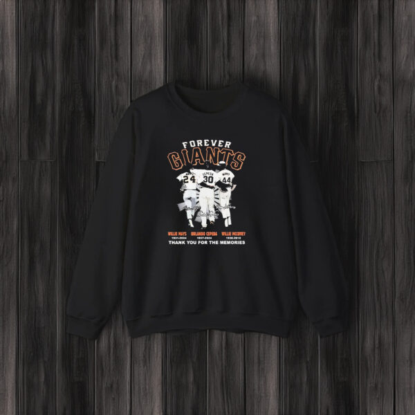 Forever Giants Willie Mays Orlando Cepeda And Willie Mccovey Thank You For The Memories T-Shirt