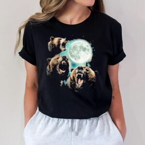 Three Grizzly Bears Howl At Moon Starry Mountain Forest Bear T-Shirt1